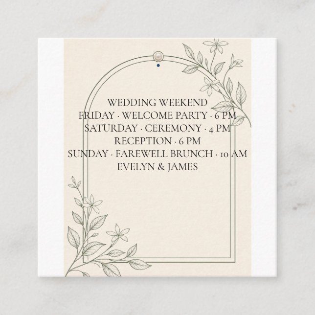Square Olive Wedding Weekend Itinerary Insert (Front)