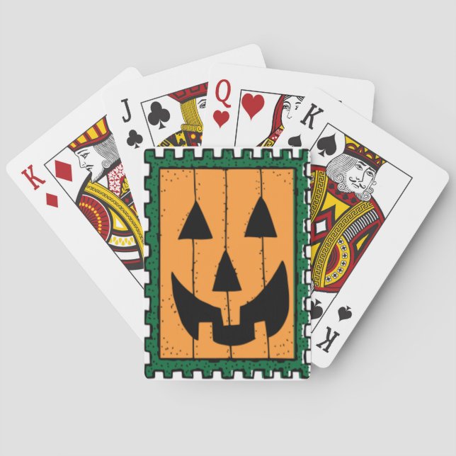 Square Orange Jack O' Lantern Halloween Playing Cards (Back)