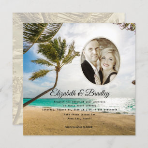 Square Palm Tree Tropical Wedding Photo Invitation