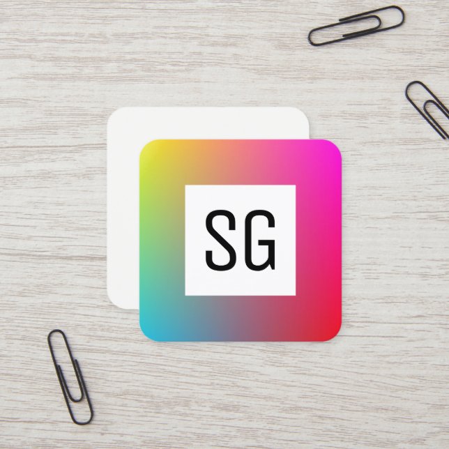 Square Panel - Initials - Gradient Y,M,B,R, Business Card (Front/Back In Situ)