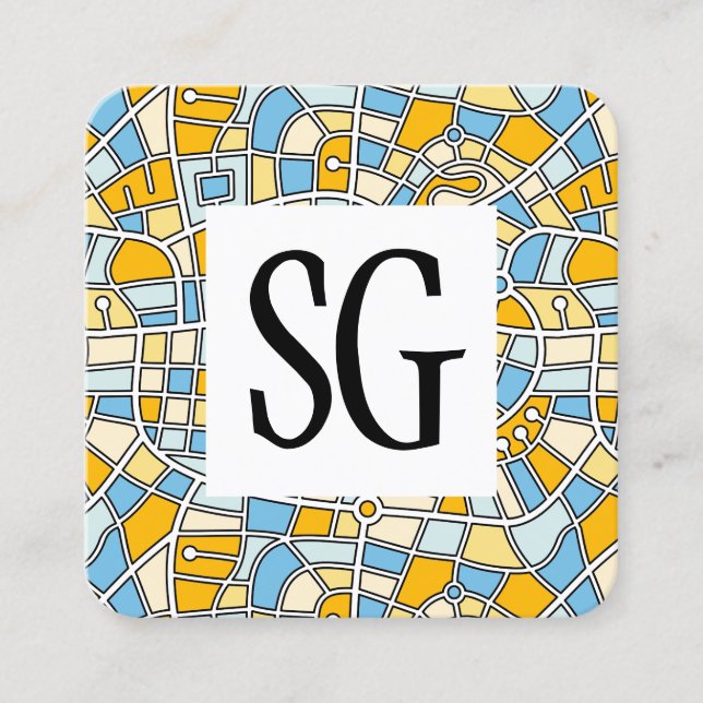 Square Panel - Initials - Map Pattern 030520 Business Card (Front)