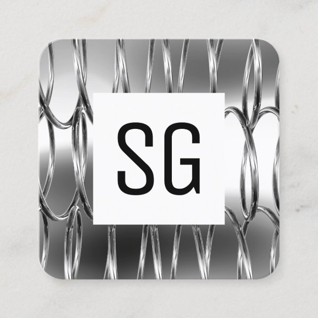 Square Panel - Initials - Overlapping Springs B&W Business Card (Front)