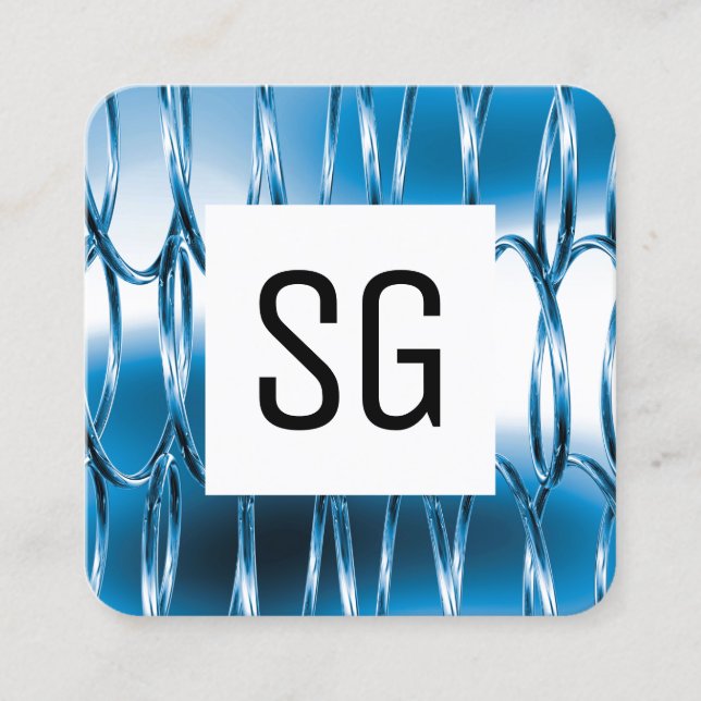 Square Panel - Initials - Overlapping Springs Blue Square Business Card (Front)