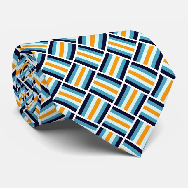 Square Pattern - Gold and Blue Tie (Rolled)