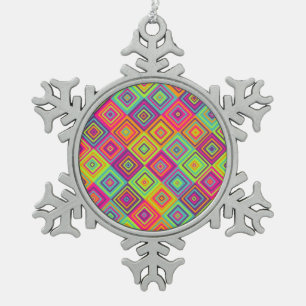 Square Pattern Snowflake Pewter Christmas Ornament