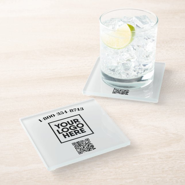 Square Personalised Custom Logo QR Code  Glass Coaster (Angled)