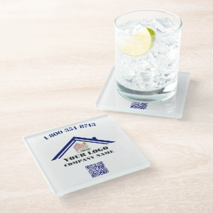 Square Personalised Custom Logo QR Code  Glass Coaster