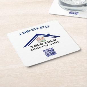 Square Personalised Custom Logo QR Code   Square Paper Coaster