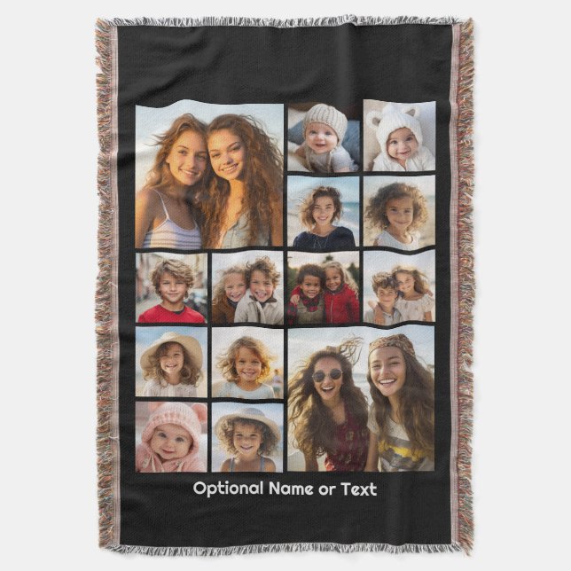 Square Photo Collage 14 photos Can CHANGE colour Throw Blanket (Front Vertical)