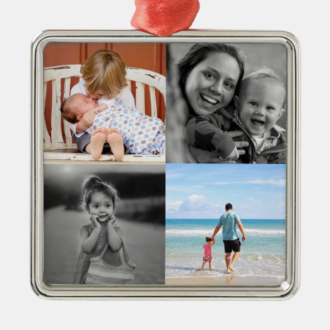 Square Photo Collage Christmas Metal Ornament (Front)