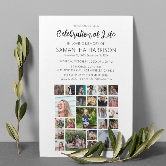 Square Photo Collage Funeral Celebration of Life Invitation (Creator Uploaded)