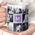 Square Photo Collage Purple Monogrammed Custom Coffee Mug<br><div class="desc">Square Photo Collage Purple Monogrammed Custom Coffee Mug. Personalise this custom design with up to 8 photos and your own unique monogram initial or custom text.</div>