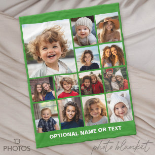 Square Photo Collage - Up to 13 photos Green Fleece Blanket