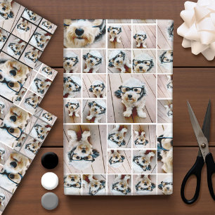 Square Photo Collage - Up to 14 photos Black Wrapping Paper Sheet