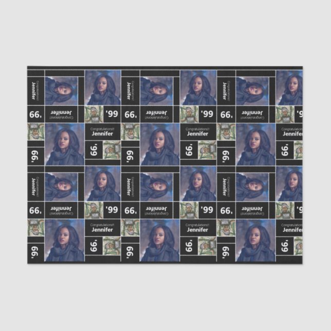 Square Photo Graduation Class Year Black Tissue Paper (Front)