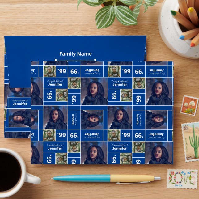 Square Photo Graduation Class Year Blue Envelope (Desk)