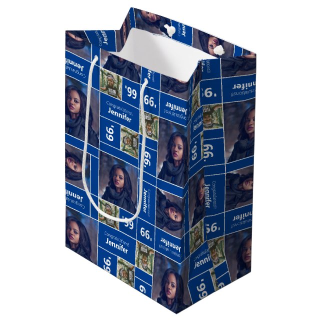 Square Photo Graduation Class Year Blue Medium Gift Bag (Front Angled)