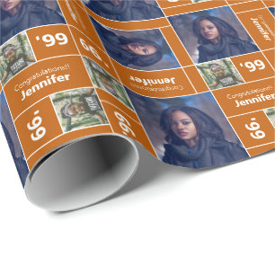 Square Photo Graduation Class Year Burnt Orange Wrapping Paper