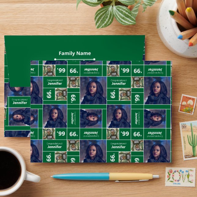 Square Photo Graduation Class Year Green Envelope (Desk)