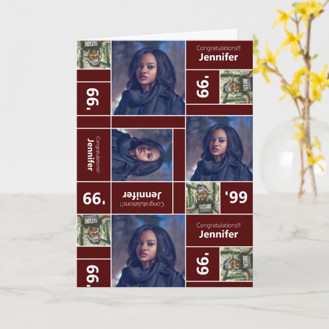 Square Photo Graduation Class Year Maroon Card (Yellow Flower)