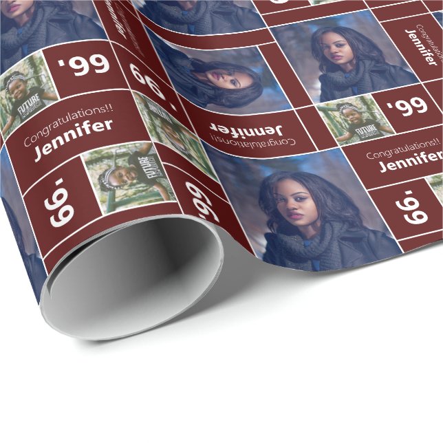 Square Photo Graduation Class Year Maroon Wrapping Paper (Roll Corner)