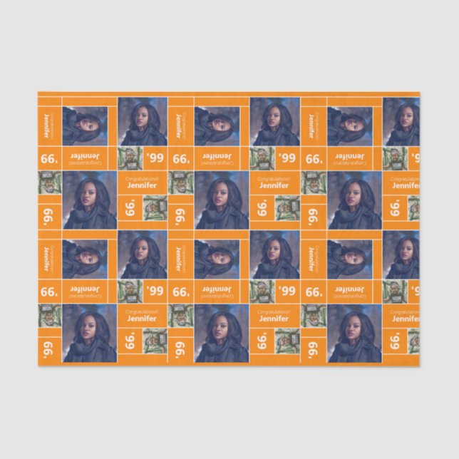 Square Photo Graduation Class Year Orange Tissue Paper (Front)