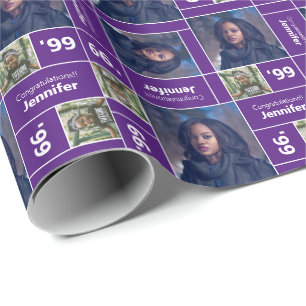 Square Photo Graduation Class Year Purple Wrapping Paper