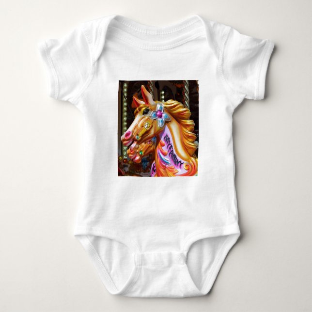 Square Photo - Merry-go-round Horses Baby Bodysuit (Front)