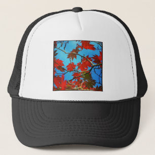 Square Photo - Red Autumn Leaves Trucker Hat