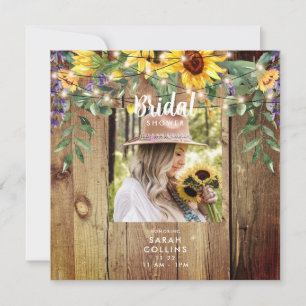 Square Photo Rustic Sunflower Bridal Shower  Invitation