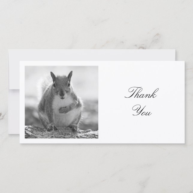 Square Photo - Squirrel - Black and White Thank You Card (Front)