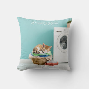Square Pillow, Laundry Room With Cat Cushion