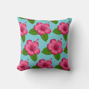 Square Pillow-Pink Hibiscus Flower Cushion