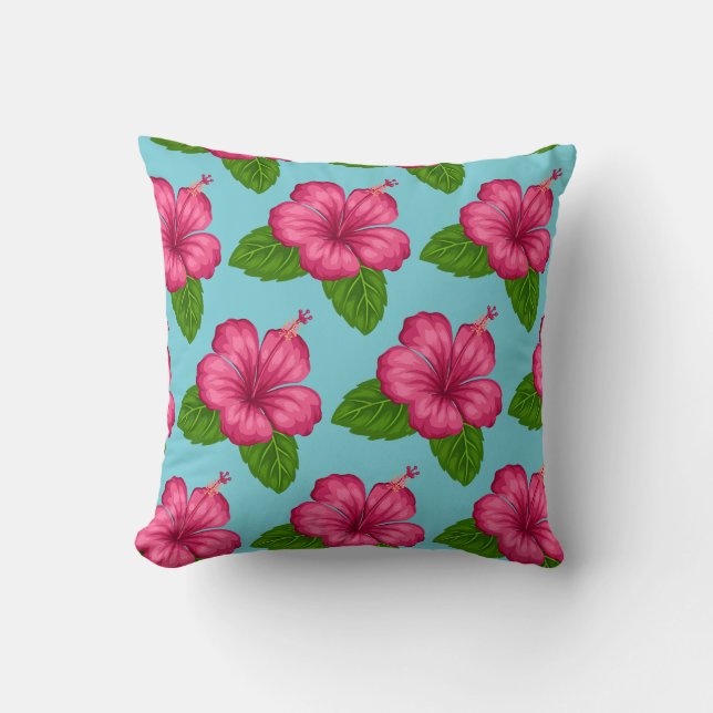 Square Pillow-Pink Hibiscus Flower Cushion (Front)