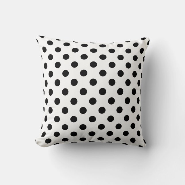 Square Pillow, Polka Dots, Black and White Cushion (Front)
