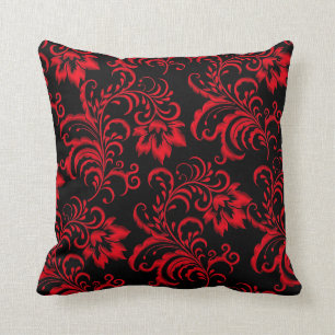 Square Pillow Red Brocade Black Damask