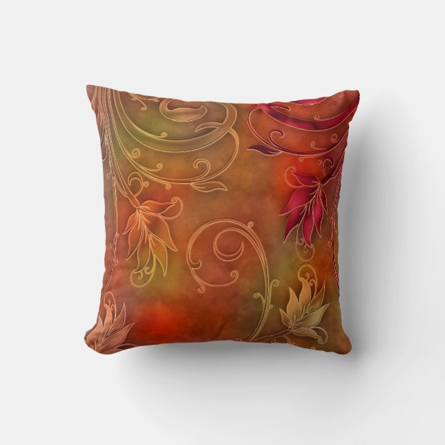 Square Pillow Red Orange Floral (Front)