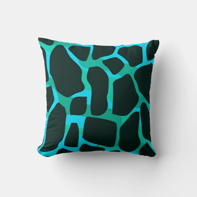 Square Pillow Teal Blue Green Black Animal Cow (Front)