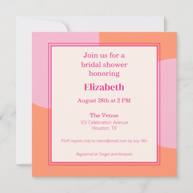 Square Pink & Orange Bridal Shower Invitation (Front)