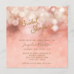 Square Pink Pastel Bokeh Sparkle Bridal Shower Invitation