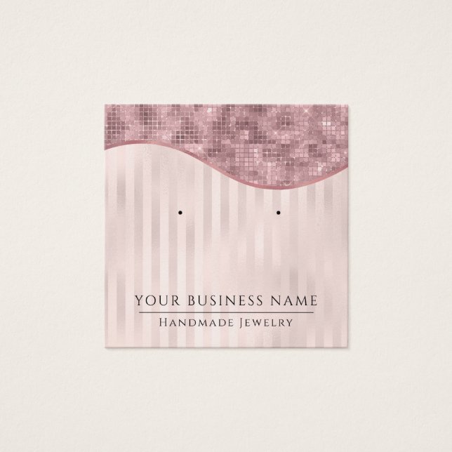 Square Pink Stripes Glam Earring Display Cards (Front)
