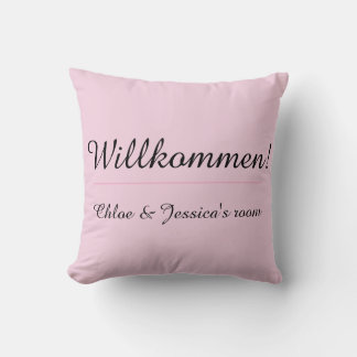 Square Pink Willkommen German Dorm or Apartment Cushion