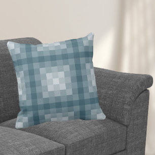 Square Pixel Pattern In Shades Of Blue Cushion