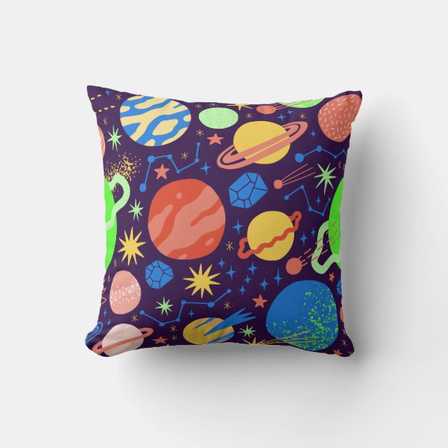 Square Planet and Space Theme   Cushion (Front)