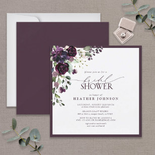Square Plum Purple Watercolor Floral Bridal Shower Invitation