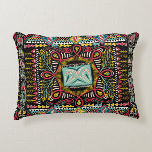 Square pocket, shawl, textile. Colorful abstract p Decorative Cushion