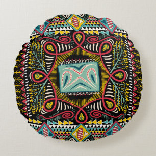 Square pocket, shawl, textile. Colourful abstract Round Cushion