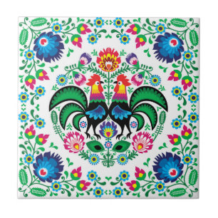 Square Polish Rooster Pattern Ceramic Tile