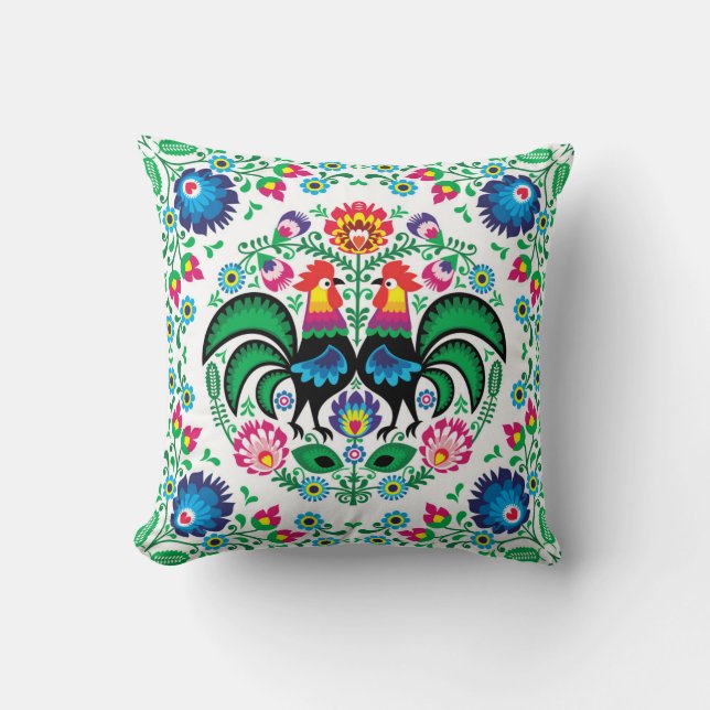 Square Polish Rooster Pattern Cushion (Front)
