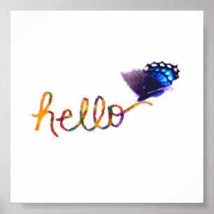 square poster hello text art with butterfly